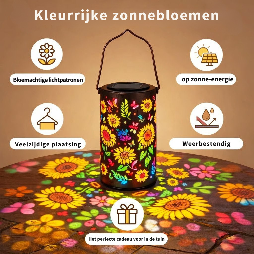 🌞Kleurrijke, op zonne-energie werkende tuinlantaarn met zonnebloemlichteffect