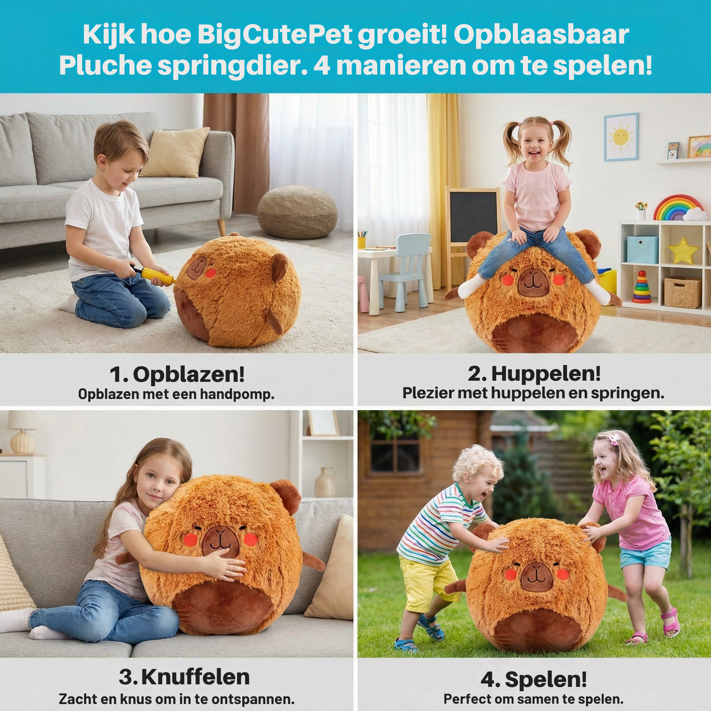 Opblaasbaar pluche springdier – springspeelgoed voor kinderen