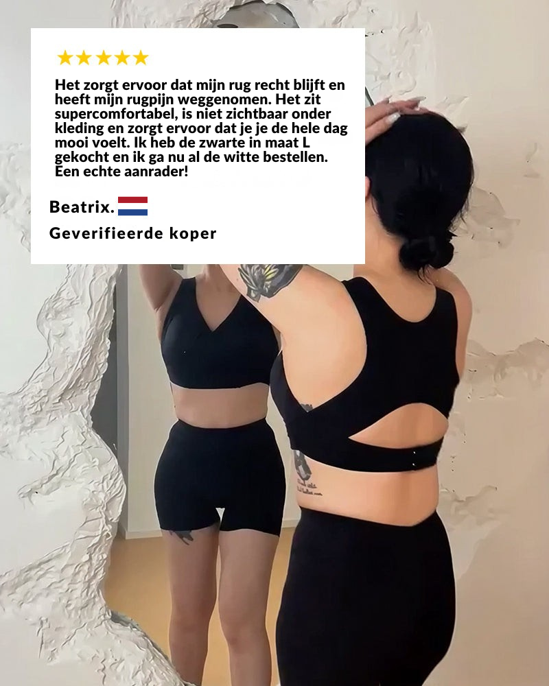 Draadloze houdingsbeha met voorsluiting en gekruiste bandjes op de rug