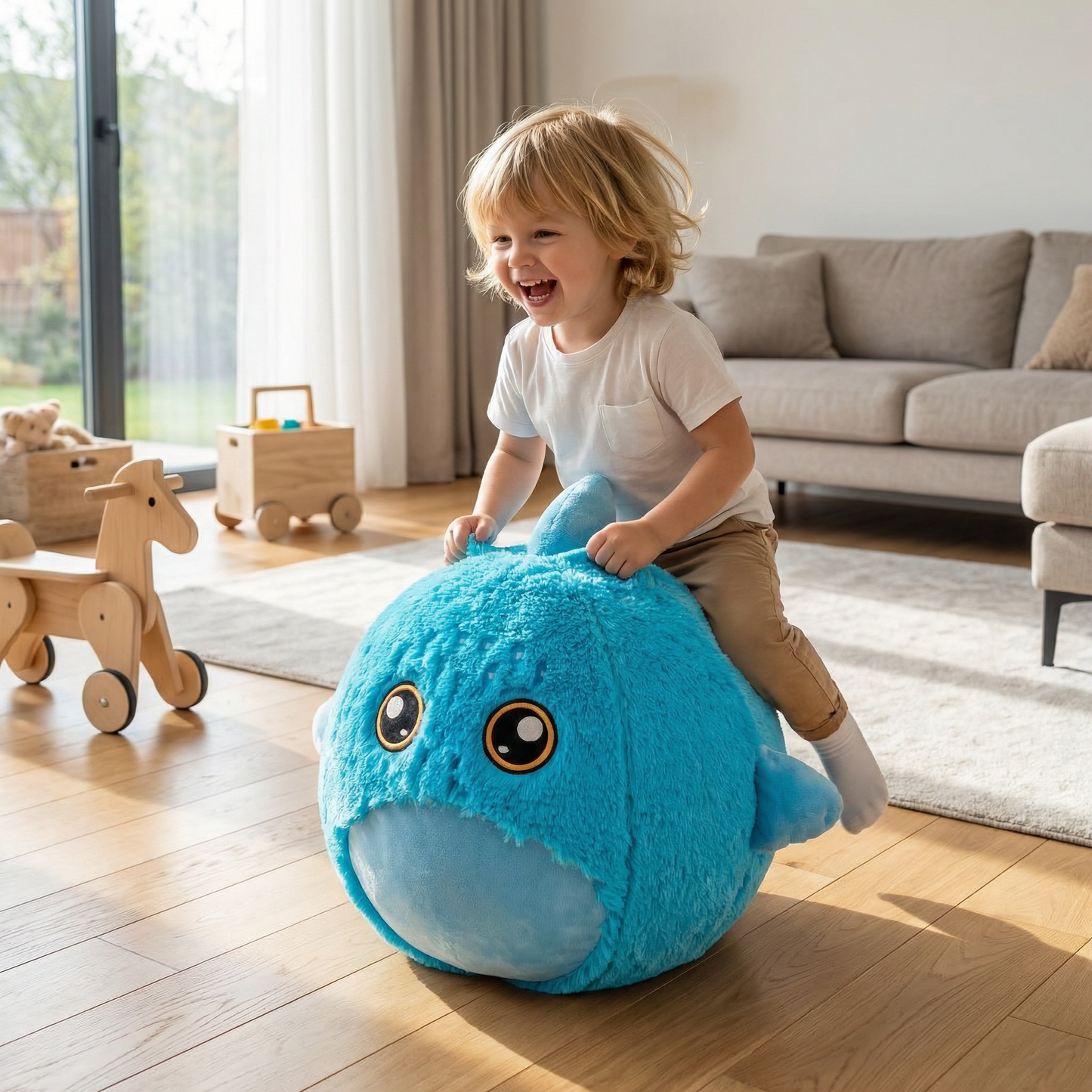 Opblaasbaar pluche springdier – springspeelgoed voor kinderen
