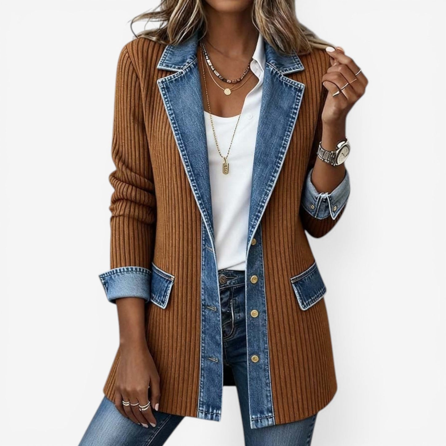 Emilia | Blazer van gemengd denim