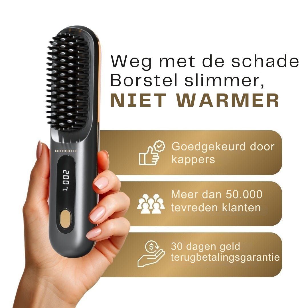 [NIEUW] Mooibelle draagbare stijltangborstel - GoBrush MAX + GRATIS leren etui