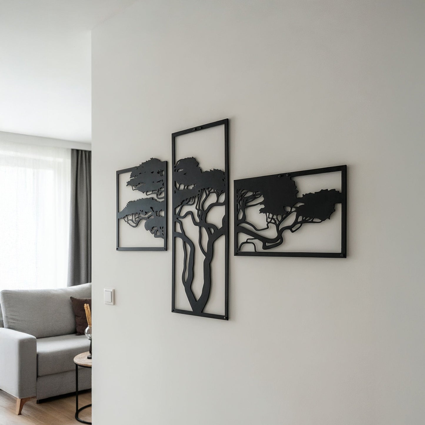 Metalen wanddecoratie - Afrikaanse boom - drieluik