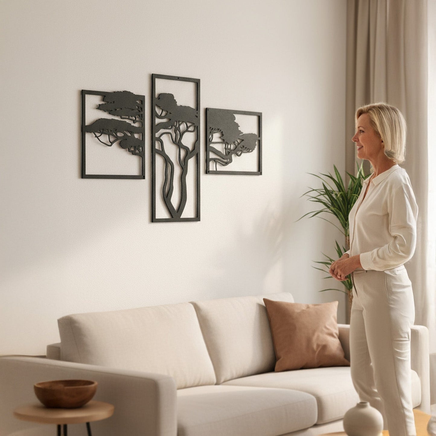 Metalen wanddecoratie - Afrikaanse boom - drieluik