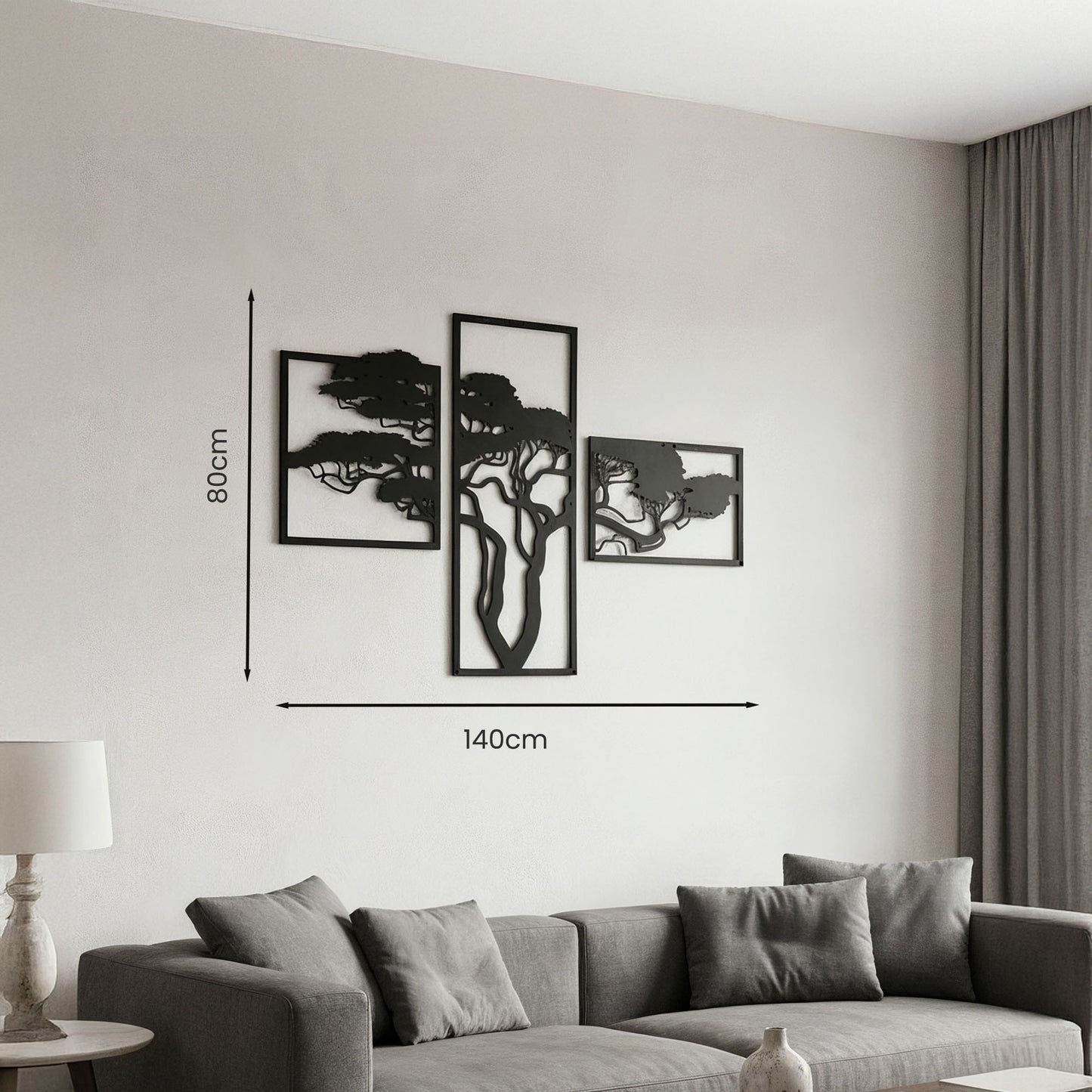 Metalen wanddecoratie - Afrikaanse boom - drieluik