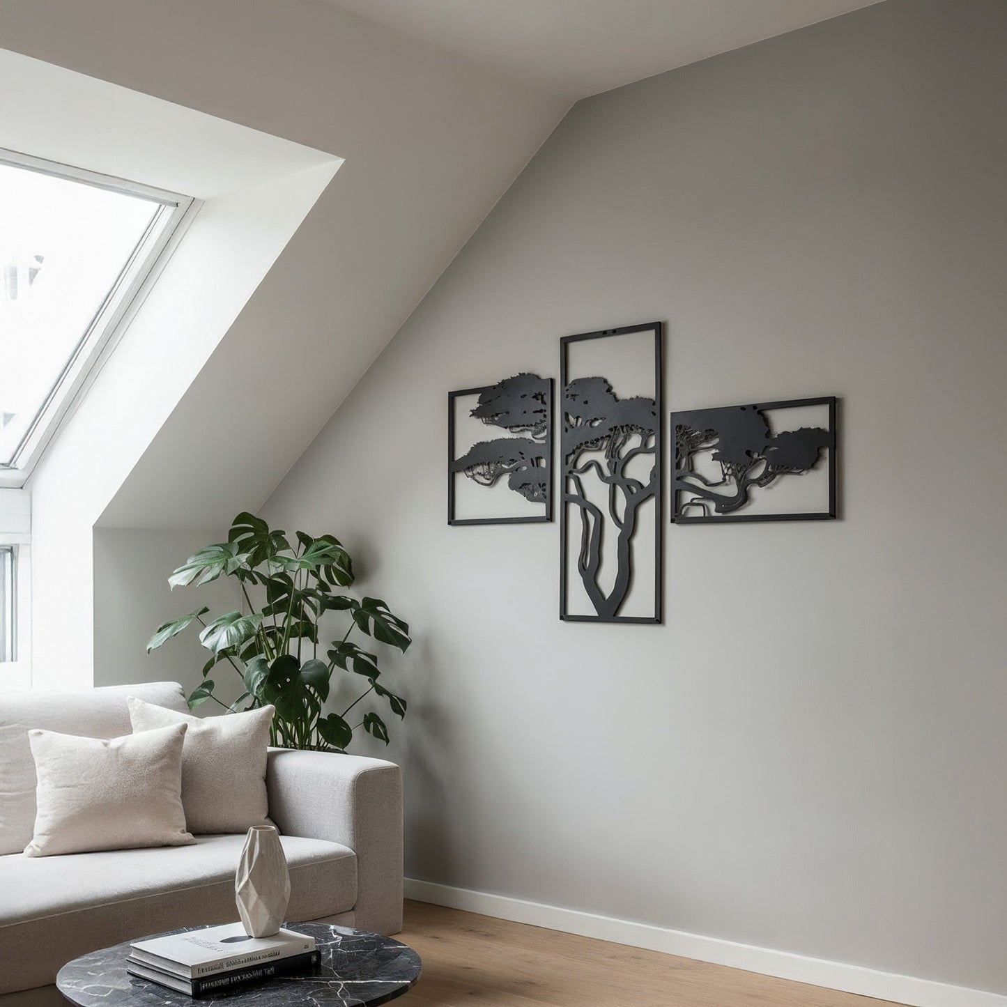 Metalen wanddecoratie - Afrikaanse boom - drieluik