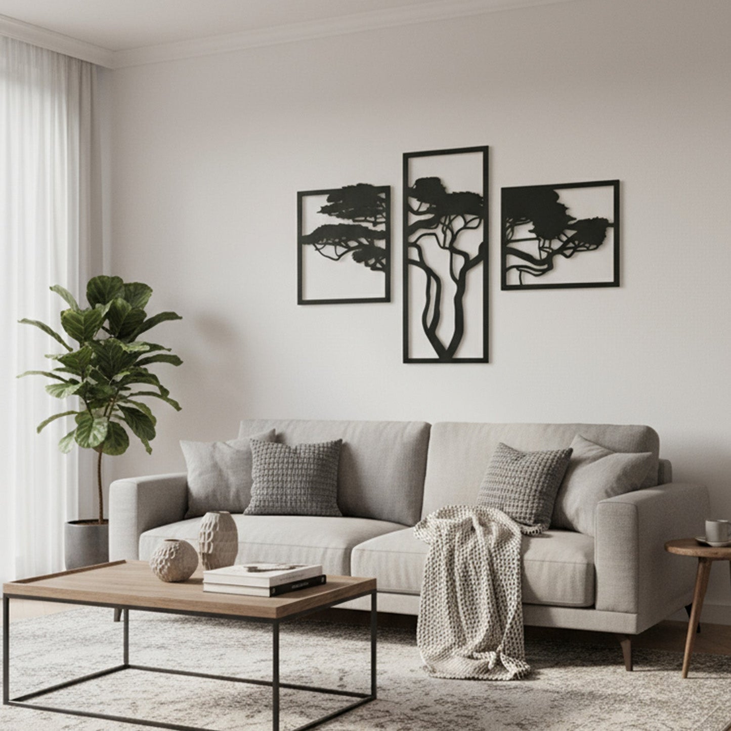 Metalen wanddecoratie - Afrikaanse boom - drieluik