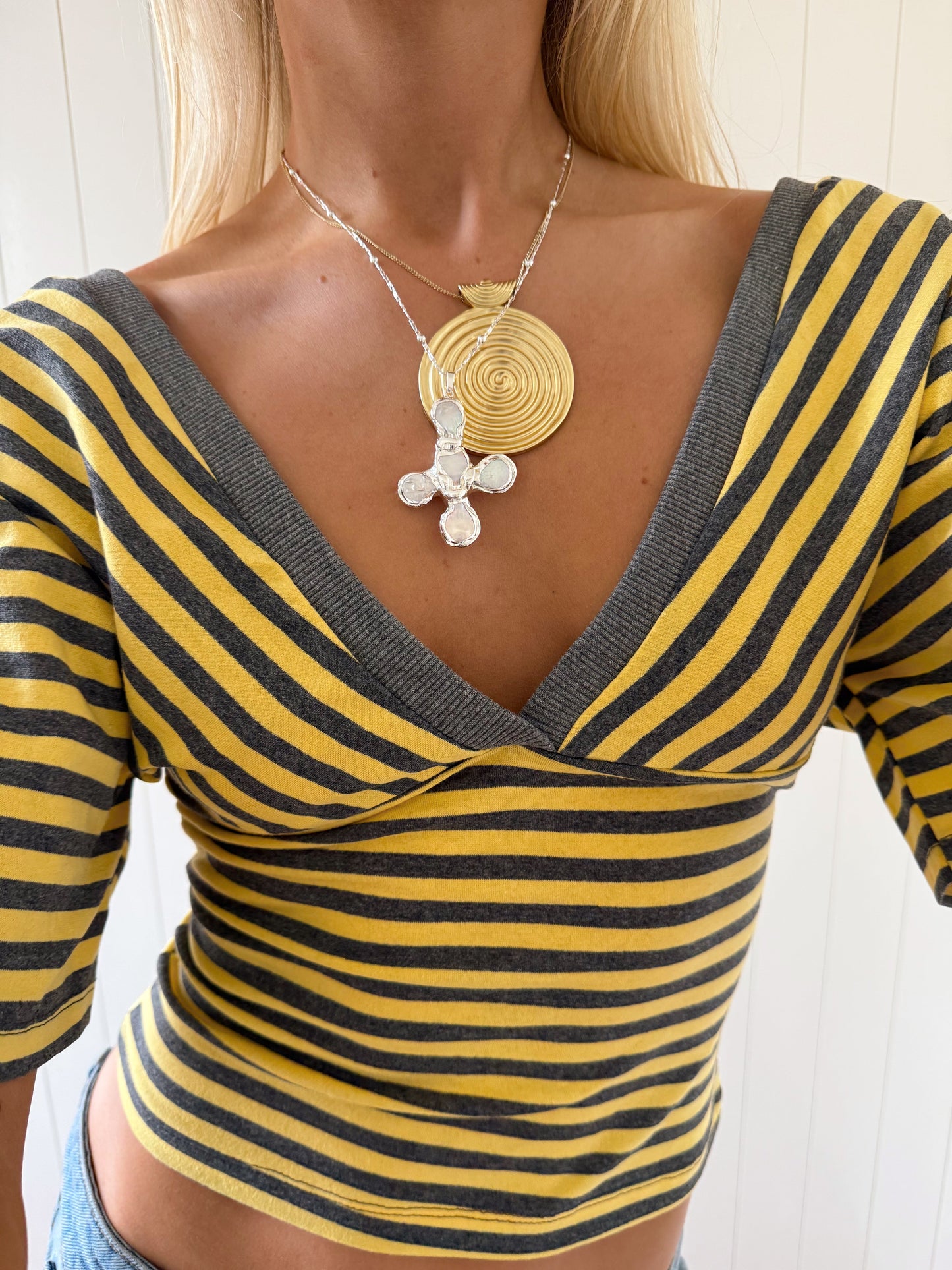 Blouse met strepen - Grijs/geel