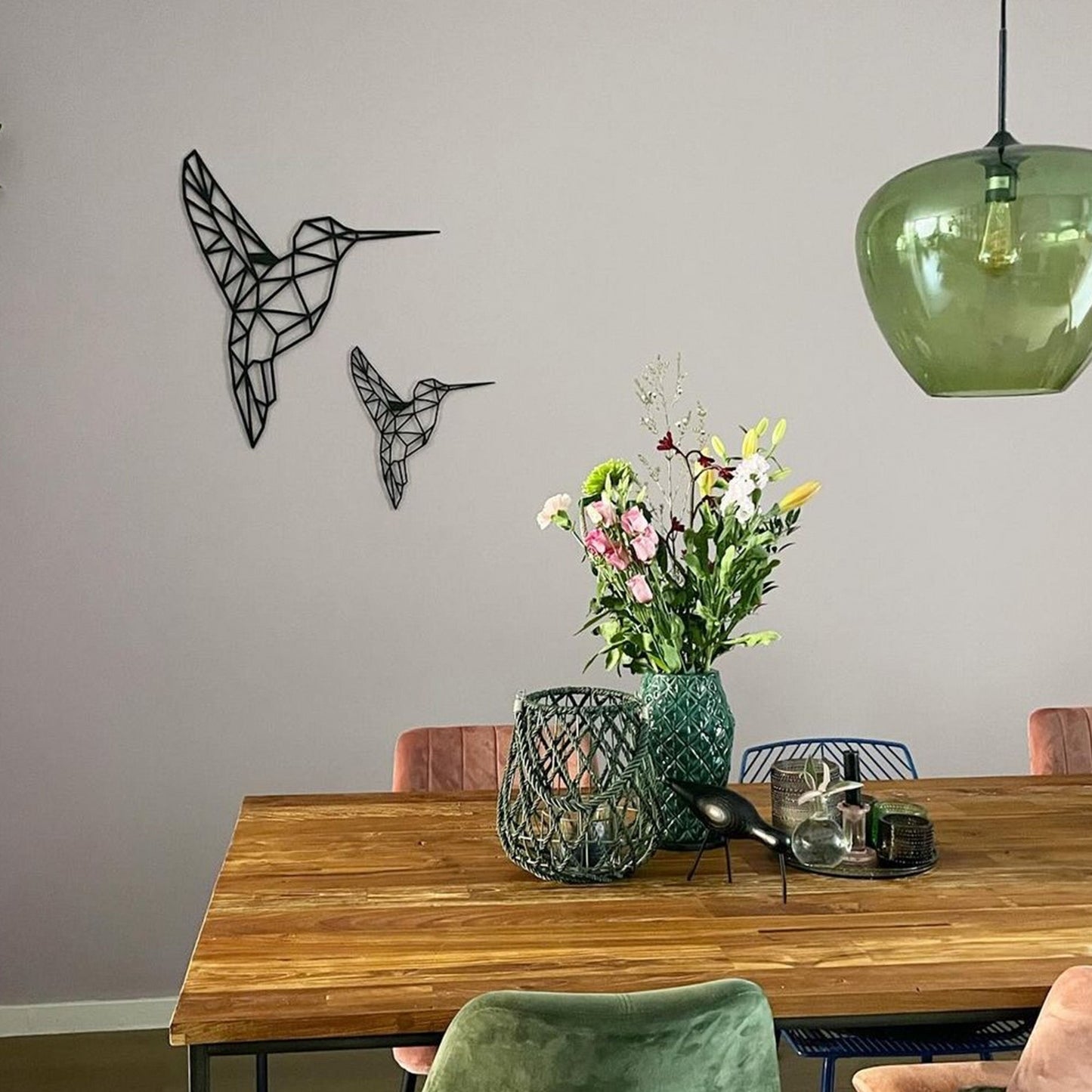 Metalen wanddecoratie - Kolibrie set van 2