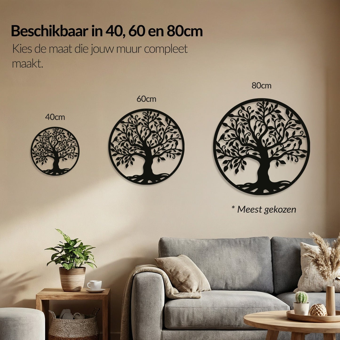 Metalen wanddecoratie - Levensboom 40/60/80cm