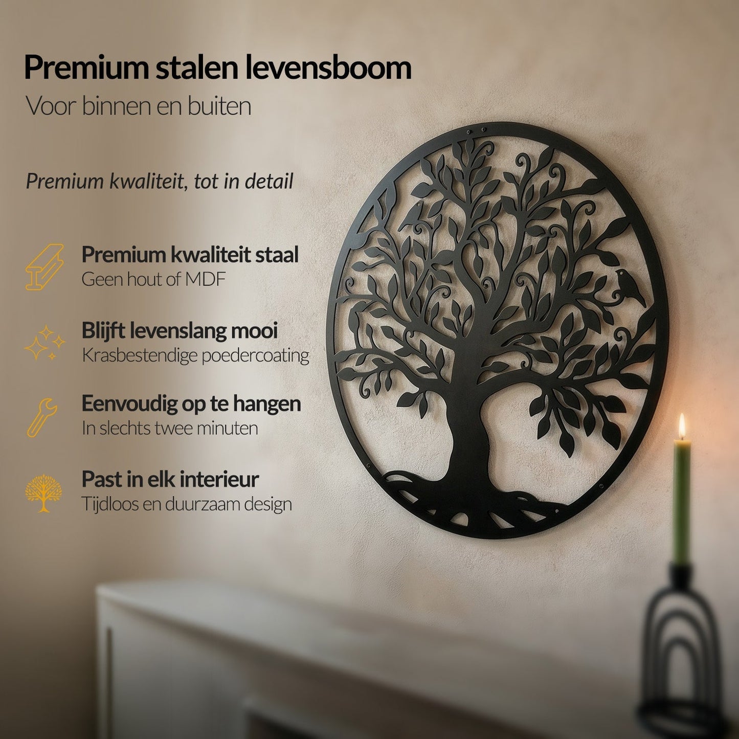 Metalen wanddecoratie - Levensboom 40/60/80cm