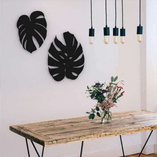 Metalen wanddecoratie - Monstra bladeren set van 2