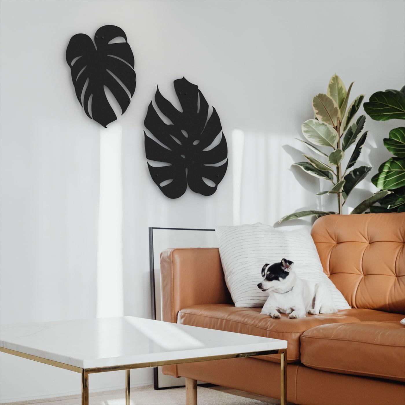 Metalen wanddecoratie - Monstra bladeren set van 2