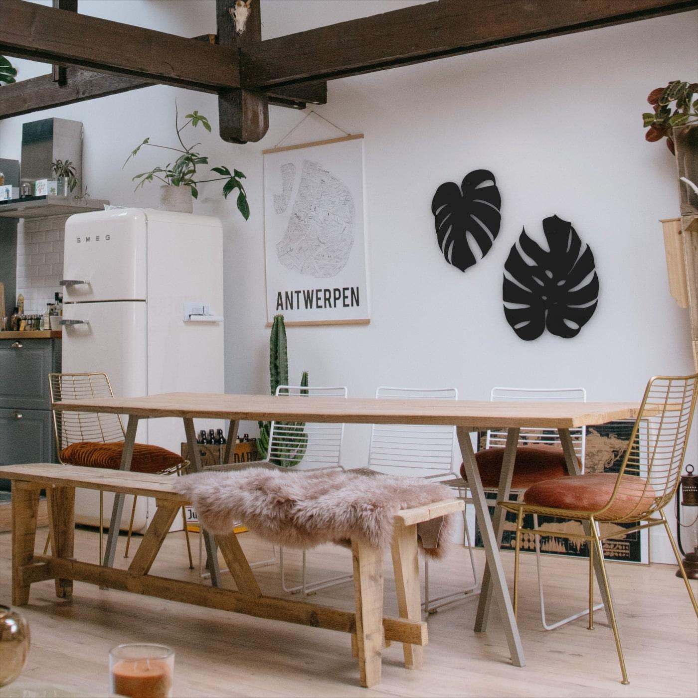 Metalen wanddecoratie - Monstra bladeren set van 2