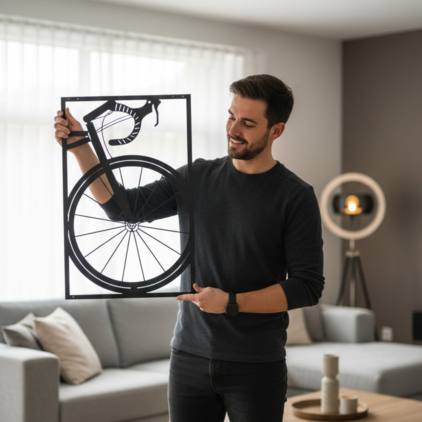 Metalen wanddecoratie - Wielrenfiets 70cm en 35cm