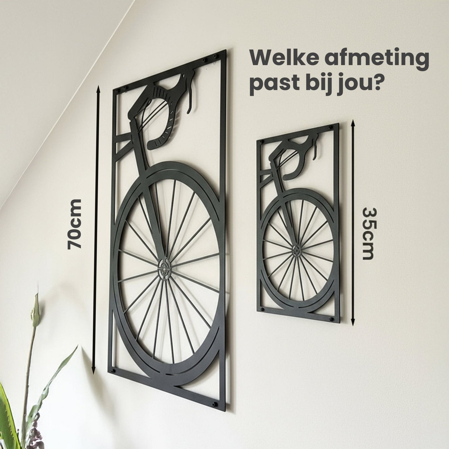 Metalen wanddecoratie - Wielrenfiets 70cm en 35cm