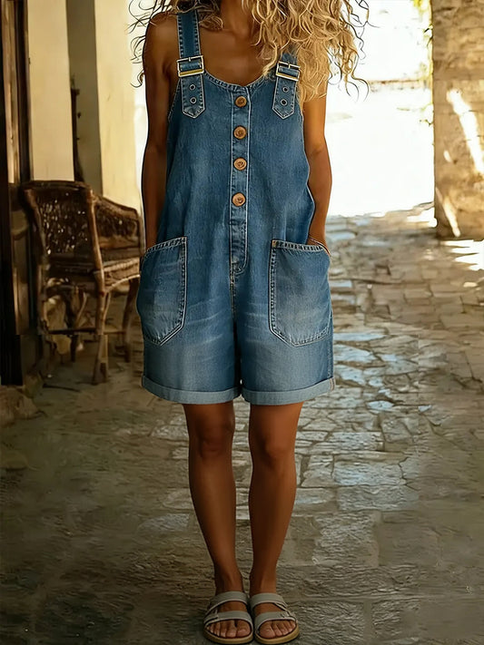 Casual denim jumpsuit met verstelbare bandjes