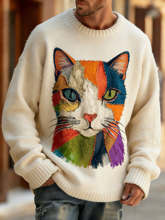 Comfortabele gebreide top in retrostijl met dierenprint