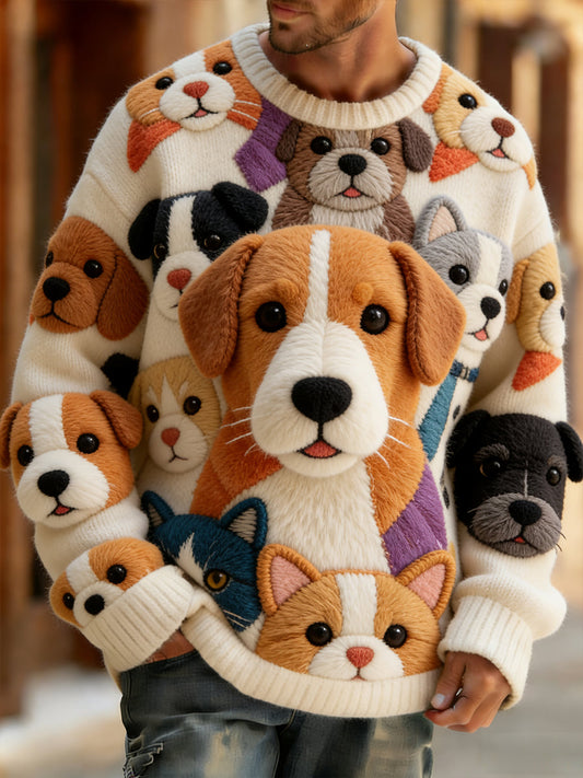 Comfortabele gebreide top in retrostijl met dierenprint