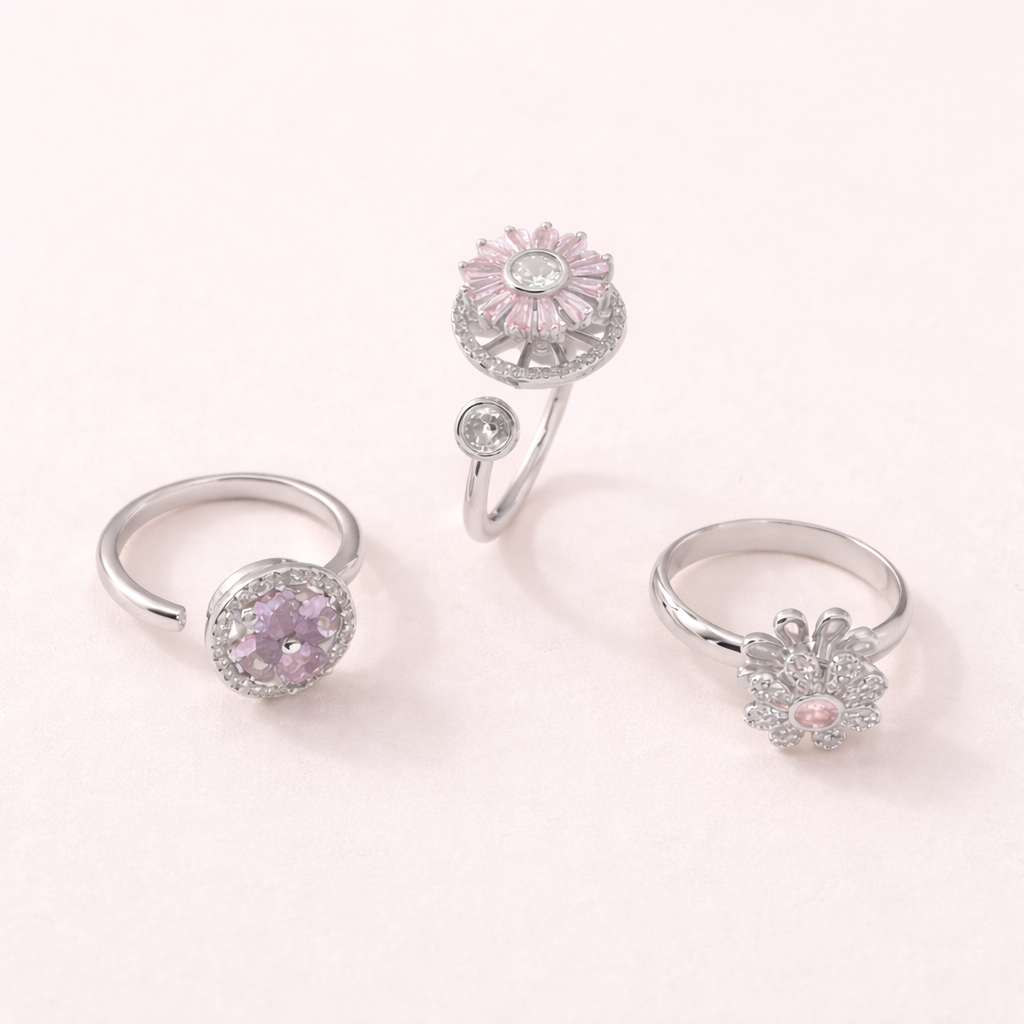 Set van 3 antistressringen met bloemmotief