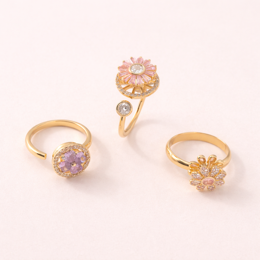 Set van 3 antistressringen met bloemmotief